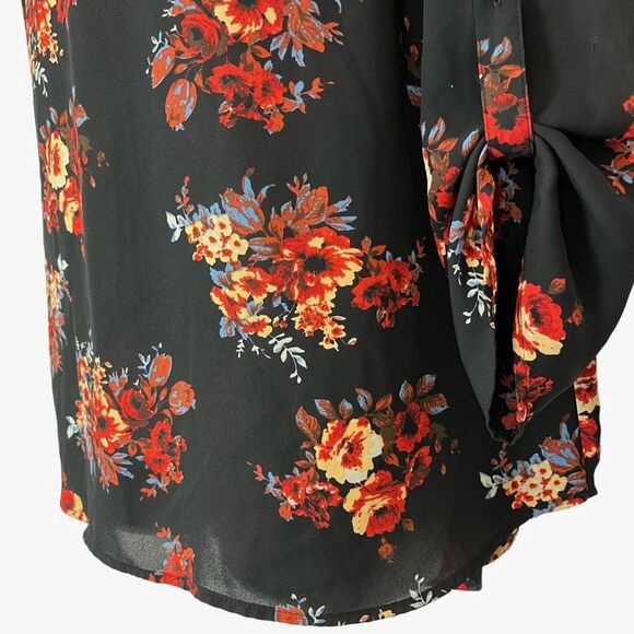 DANIEL RAINN Black Red Floral V-Neck Long Sleeve Oversized Loose Fit sz L Large - Picture 7 of 16